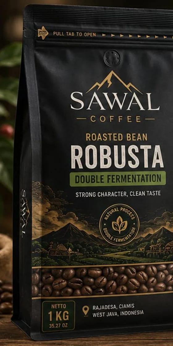 Kemasan Roasted Bean Robusta Double Fermentation 1 KG Sawal Coffee