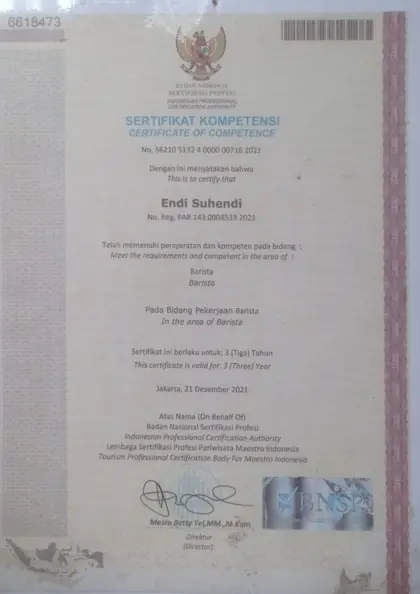 Sertifikat Kompetensi Barista