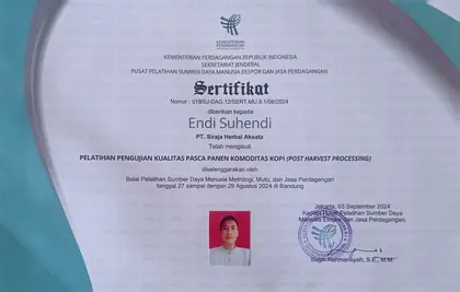Pelatihan Pengujian Kualitas Pasca Panen Komoditas Kopi